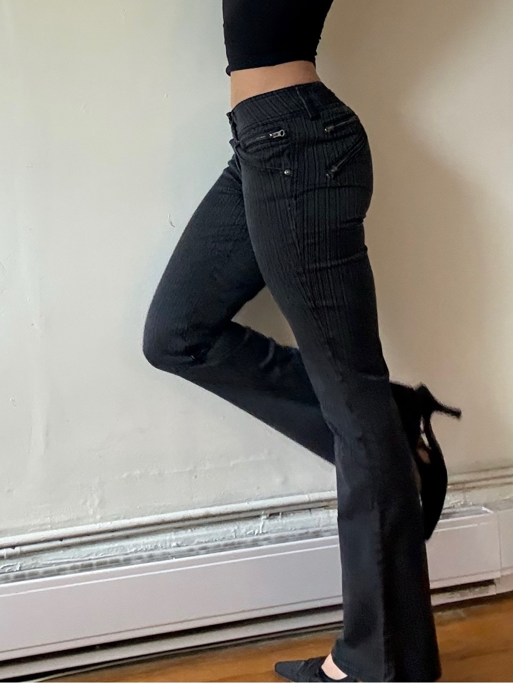 Low rise pinstripe bootcut jeans — foxy jeans
